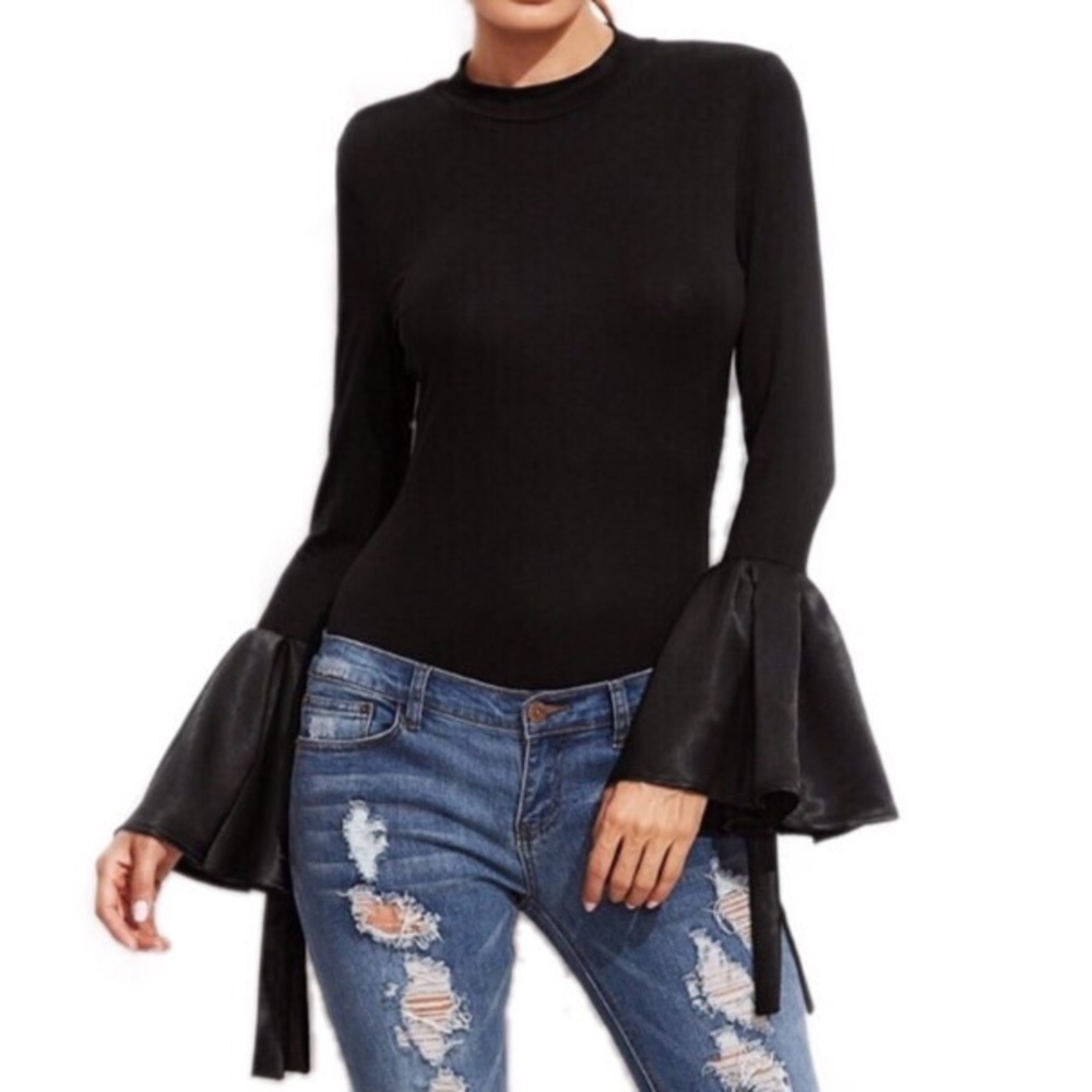 Satin Bell Sleeve Stretch Top